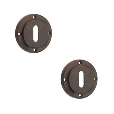 Loops 2 Pack Premium Dark Bronze Standard Keyway Escutcheons With No Rose DesignSolid Brass Key Hole Cover from B&Q