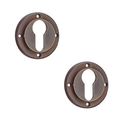 Loops 2 Pack Euro Profile Escutcheons In Antique Brass For Enhanced SecuritySolid Brass Key Hole Cover from B&Q