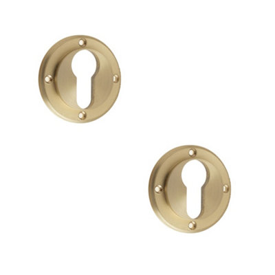 Loops 2 Pack Elegant Satin Brass Euro Profile Escutcheons With Keyway DesignSolid Brass Key Hole Cover from B&Q