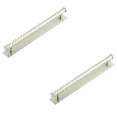 Loops 2 Pack Stylish 224mm Satin Nickel Cabinet Handle With Plain BackplateKitchen Drawer Pull Handle from B&Q