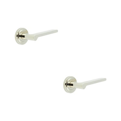 B&Q -  2 Pack Polished Nickel Door Handle With Stepped Rose DesignSolid Brass Interior Handle