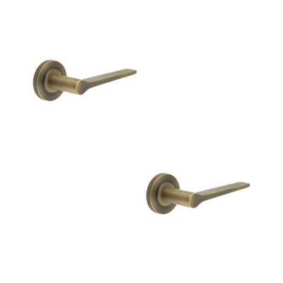Loops 2 Pack Antique Brass Door Handle On Knurled RoseClassic And Modern DesignSolid Brass Interior Handle