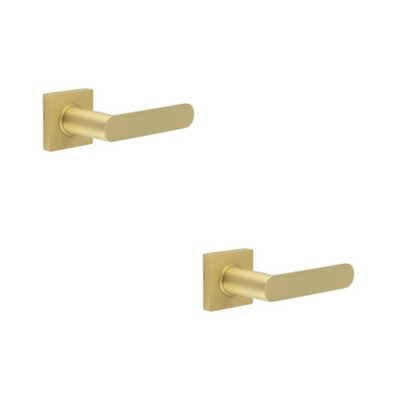 B&Q -  2 Pack Premium Square Door Handle In Satin Brass FinishSolid Brass Interior Handle