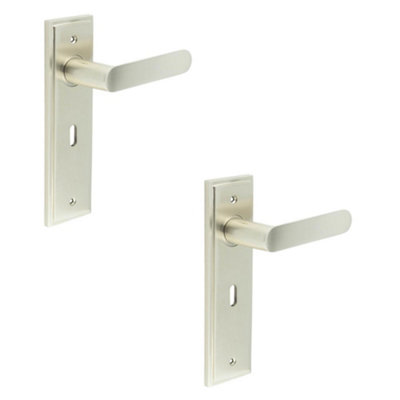 B&Q -  2 Pack Satin Nickel Door Handle Lock Backplate For Elegant HomesSolid Brass Interior Handle