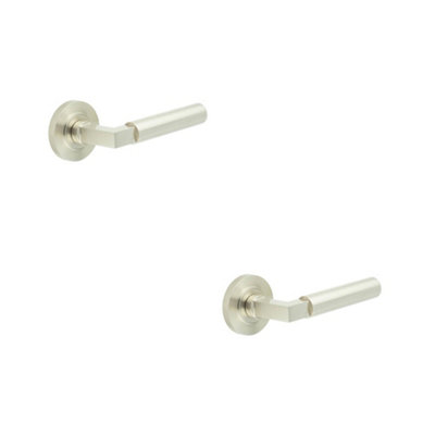 Loops 2 Pack Elegant Satin Nickel Knurled Door Handle With Rose DesignSolid Brass Interior Handle