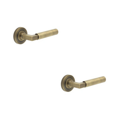 Loops 2 Pack Luxurious Antique Brass Door Handle On Knurled Rose For Elegant InteriorsSolid Brass Interior Handle
