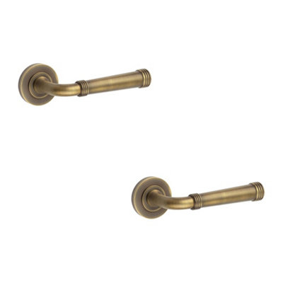 B&Q -  2 Pack Antique Brass Door Handle With Plain Rose DesignSolid Brass Interior Handle