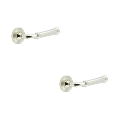 B&Q -  2 Pack Elegant Polished Nickel Door Handle With Reeded DesignSolid Brass Interior Handle