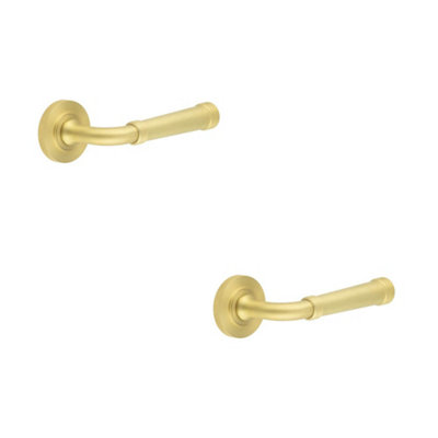 B&Q -  2 Pack Elegant Knurled Satin Brass Door Handle For Modern HomesSolid Brass Interior Handle