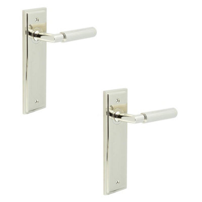 B&Q -  2 Pack Luxury Polished Nickel Door Handle Latch With Versatile Backplate OptionsSolid Brass Interior Handle