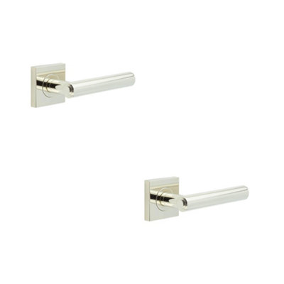 B&Q -  2 Pack Elegant Square Plain Door Handle In Polished Nickel FinishSolid Brass Interior Handle