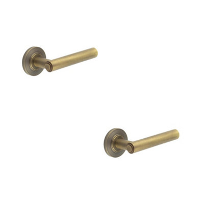 B&Q -  2 Pack Elegant Antique Brass Door Handle With Chamfered Rose DesignSolid Brass Interior Handle