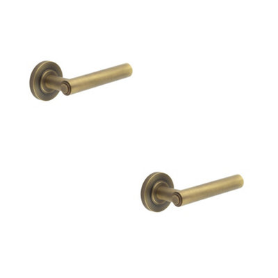 Loops 2 Pack Luxurious Antique Brass Door Handle With Knurled DesignSolid Brass Interior Handle
