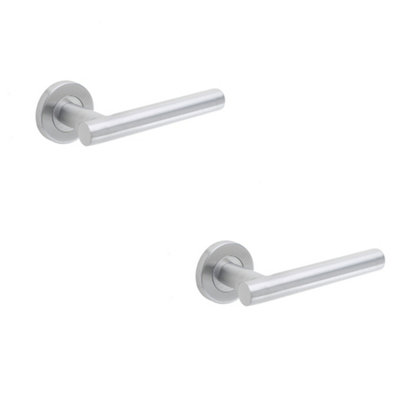 Loops 2 Pack Durable Satin Stainless Steel Door Handle On Rose For Residential And Commercial Use Interior Handle from B&Q