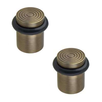 Loops 2 Pack Elegant Reeded Door Stops In Antique Brass FinishSolid Brass & Rubber Stopper from B&Q