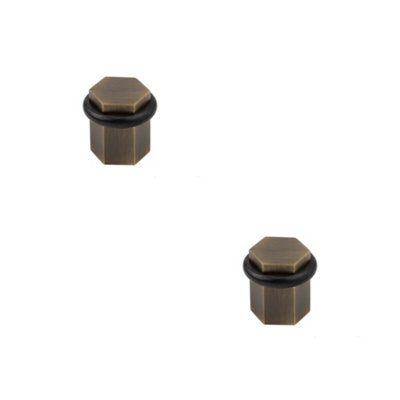 Loops 2 Pack Antique Brass Hexagonal Floor Door Stops For Stylish InteriorsSolid Brass & Rubber Stopper from B&Q