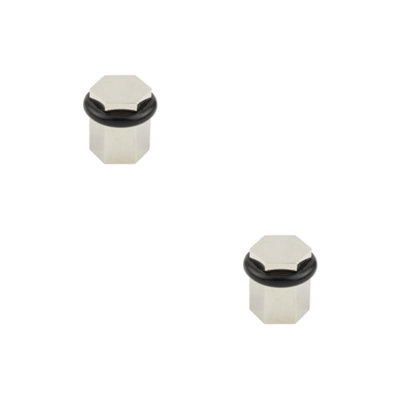 Loops 2 Pack Elegant Hexagonal Floor Mounted Doorstops In Polished Nickel FinishSolid Brass & Rubber Stopper from B&Q