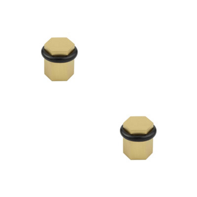Loops 2 Pack Elegant Hexagonal Floor Mounted Doorstops In Satin Brass FinishSolid Brass & Rubber Stopper from B&Q