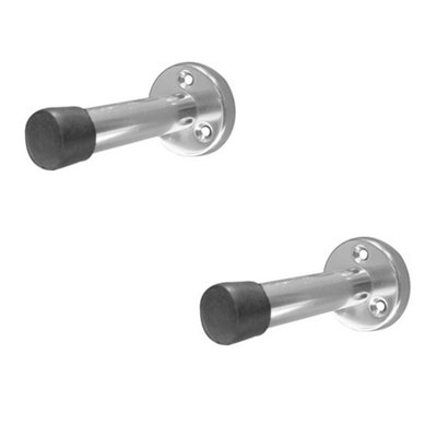 Loops 2 Pack Satin Anodised Aluminium Wall Mounted Doorstop76mm Easy InstallRubber Stopper Protector from B&Q