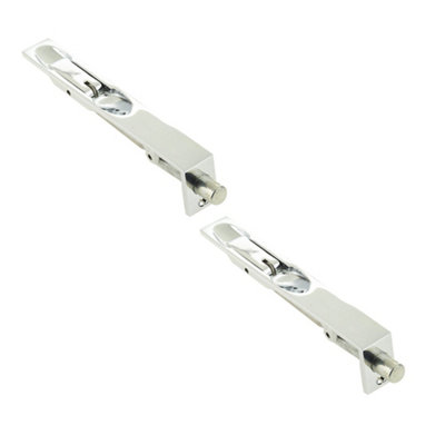 Loops 2 Pack High-Quality Brass Lever Action Flushbolts 150X20mm In Polished Chrome Finish from B&Q