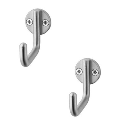 B&Q -  2 Pack Premium Satin Stainless Steel Single Robe Hook 55mm For Bathroom Or ClosetWall Mounted Clothing Hook