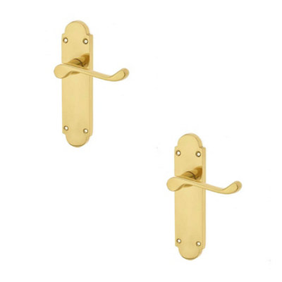 Loops 2 Pack Elegant Suite Door Handle On Latchplate In Polished Brass FinishInterior Lever On Backplate