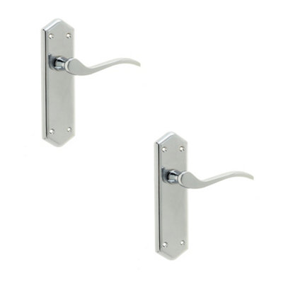 Loops 2 Pack Polished Chrome Suite Door Handle With Latchplate For Modern InteriorsInterior Lever On Backplate from B&Q