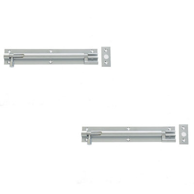 Loops 2 Pack Premium Brass Heavy-Duty Necked Barrel Bolts 200X38mm In Satin Chrome FinishDoor Bolt from B&Q