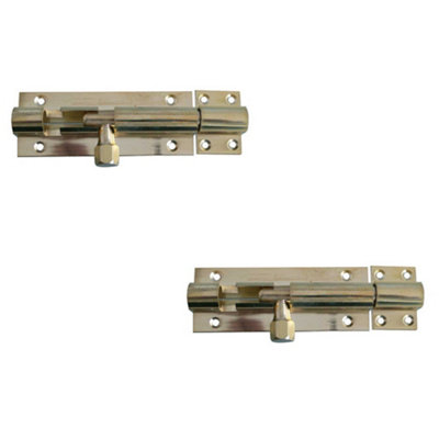 Loops 2 Pack Polished Brass Straight Barrel Bolts 102X25mm For Secure LockingDoor Bolt from B&Q