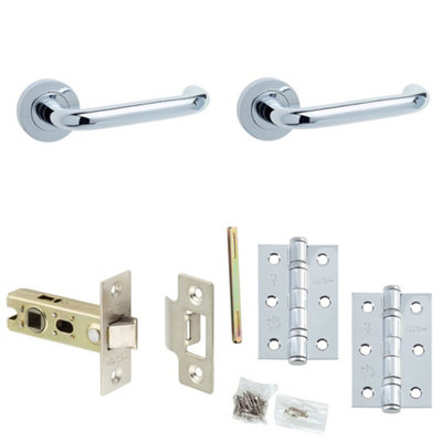 Loops Door Handle & Latch Pack Chrome Return To Door Lever Round Plain On Rose