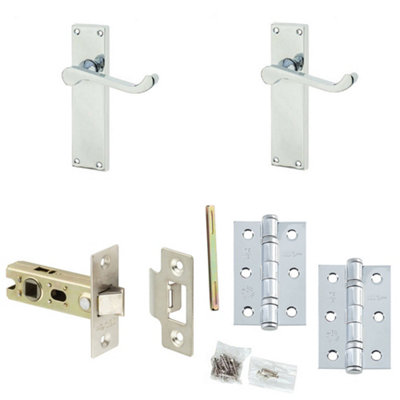 Loops Door Handle & Latch Set Chrome Rounded Sculpted Lever Latch Long Backplate