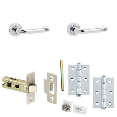 Loops Door Handle & Latch PackChrome Return To Door Lever Round Plain On Rose