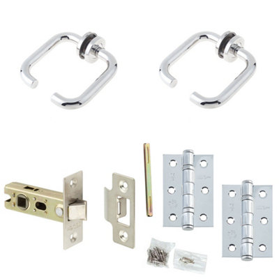 Loops Door Handle & Latch Set Chrome Return To Door Lever Round Plain On Rose