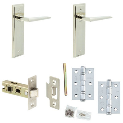 Loops Door Handle & Latch Set Nickel Slim Mitred Lever Latch Backplate from B&Q