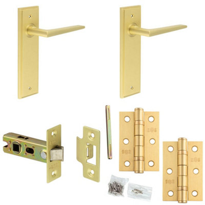 Loops Door Handle & Latch Set Satin Brass Slim Mitred Lever Latch Backplate