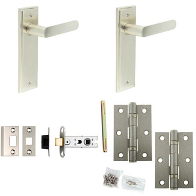 Loops Door Handle & Latch Set Satin Nickel Flat Lever Latch Backplate