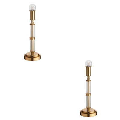 Loops Stylish Set Of 2 Rechargeable Touch Dimming Table Lamps In Aged Brass And Clear Acrylic from B&Q
