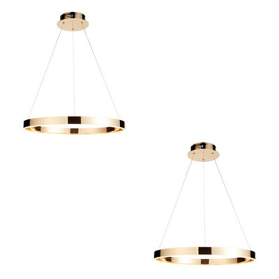 B&Q -  Stunning 2 Pack Modern Ceiling Pendant Lights With French Gold Finish And Frosted Acrylic Shades
