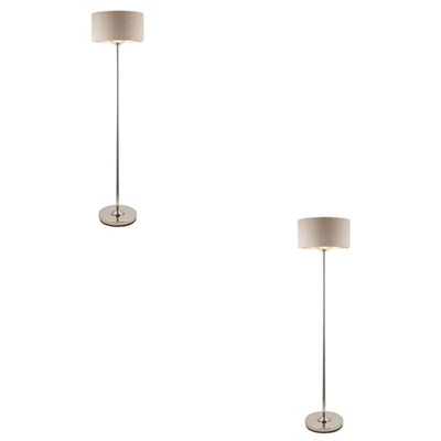 B&Q -  Sophisticated 2 Pack Of 1500mm Tall Floor Lamps With Brushed Chrome And Natural Linen Shade