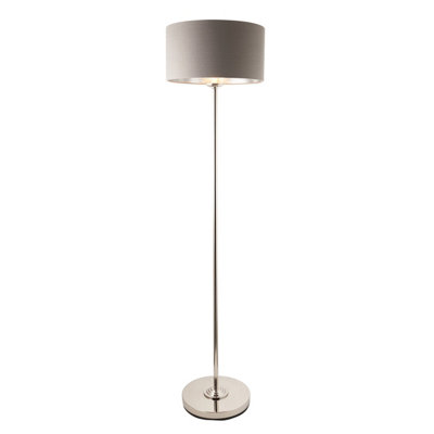 B&Q -  Elegant 1500mm Tall Floor Lamp With Charcoal Shade And Bright Nickel Finish