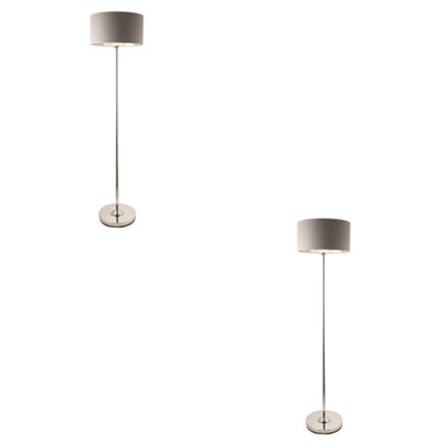 B&Q -  Sophisticated 2 Pack Of 1500mm Tall Floor Lamps In Bright Nickel And Charcoal Fabric