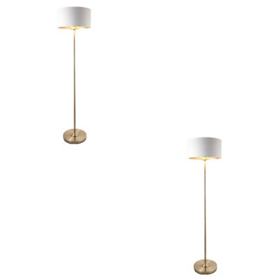 B&Q -  Sophisticated 2 Pack 1500mm Tall Floor Lamps In Antique Brass And Vintage White Fabric