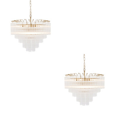 B&Q -  Sophisticated Satin Brass Pendant Lights Set Of 2 With Ribbed Glass