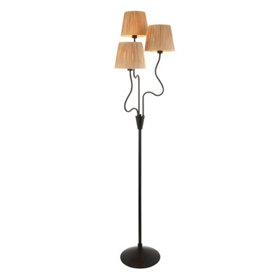 Loops Elegant 1560mm Tall Floor Lamp In Matt Black With Natural Raffia Shades from B&Q