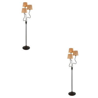 Loops Elegant 2 Pack Of 1560mm Tall Floor Lamps In Matte Black And Natural Raffia from B&Q