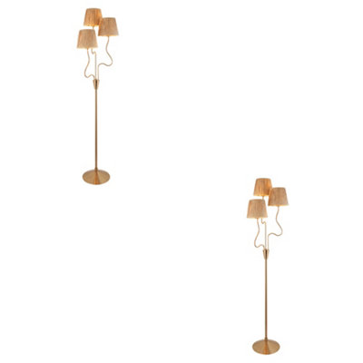 Loops Stylish Set Of 2 Tall Wriggle Floor Lamps In Brushed Brass With Raffia Shades from B&Q