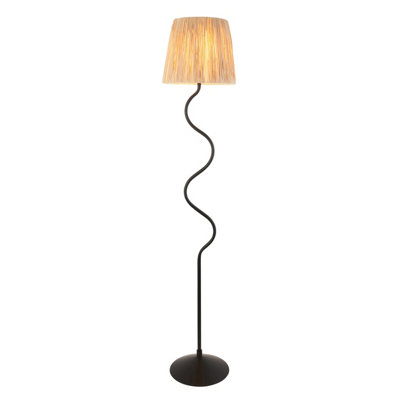 Loops Elegant 1500mm Tall Floor Lamp In Matt Black And Natural Raffia Shade from B&Q
