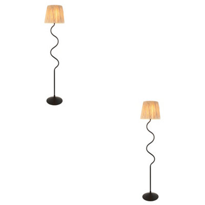 Loops Elegant 2 Pack Tall Floor Lamps In Matt Black And Natural Raffia For Modern Interiors from B&Q