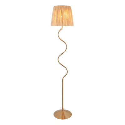 Loops Elegant 1500mm Tall Wriggle Floor Lamp In Brushed Aged Brass With Natural Raffia Shade from B&Q
