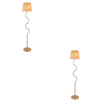 Loops Elegant 2 Pack Of 1500mm Tall Floor Lamps With Raffia Shade In Brushed Aged Brass from B&Q